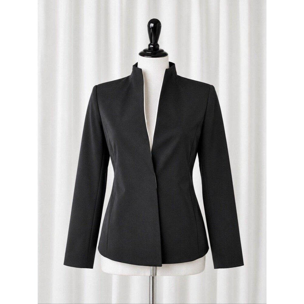 Kasada Black Ivory Shawl Lapel Long Sleeve Textured Single Button Blazer Jacket